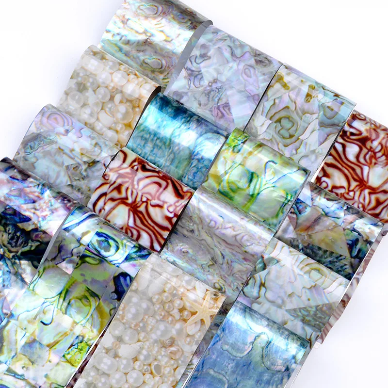 16 Stück Nagelkunst-Folienaufkleber Sternenmarmor-Farbverlauf Labyrinth-Muschel-Design 4x20cm DIY Kreative Maniküre-Transfers – Detail 2