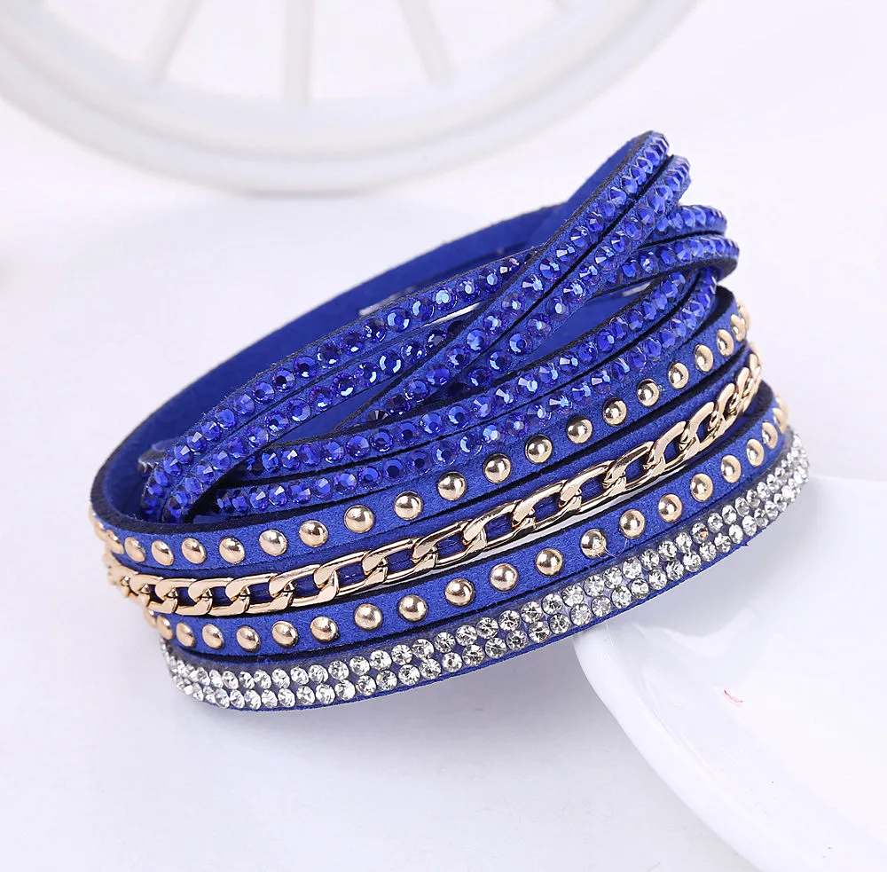 New Women\'s Blue Grey Crystal Bracelet Fashion Leather Chain Bracelets For women Girls Christmas Gifts 9 Color