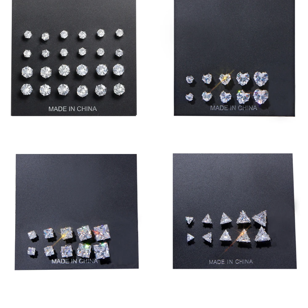 17KM Fashion Cubic Zirconia Stud Earrings Set For Woman Round Earring Amazing Price Statement Party Jewelry Gift 12 Pairs