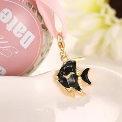 2017 fashion charm lobster clasp rocking black enamel golden fish animal charm of DIY accessories DZ125