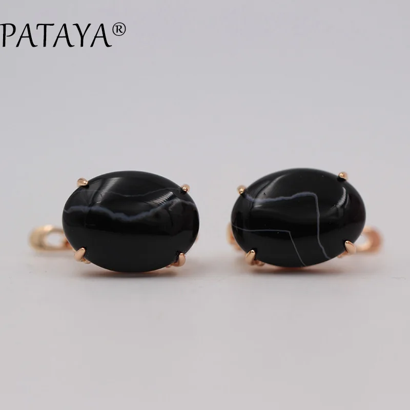 PATAYA New Multicolor Oval Natural Stone Big Earrings 585 Rose Gold Color Opal Earrings Women India Onxy Party Wedding Jewelry