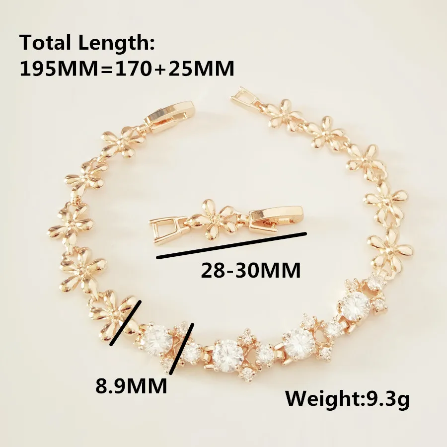 Women Bracelet Fashion Gold Color 585 Jewelry  Luxury Clear  Cubic Zircon Gold Charm Bracelet Femme