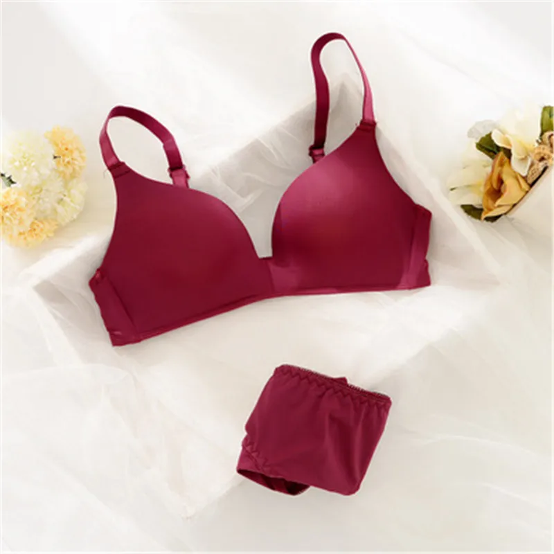 Deep V Push Up Bra Set 3 Colors Brassiere Fashion Soft Bra and Panty Set Girls Bras Front Closure Female Lingerie Bras Set