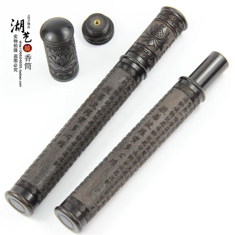 Ebony sculpture mantra of great compassion joss stick short tube teachers utensils collectables - autograph tube wholesale