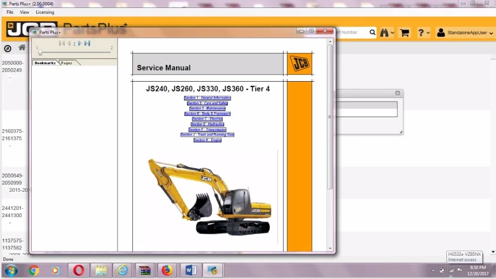 JCB Service Manuals 2017 NEW for SPP 1.18.0001 and 2.00.0004 +KEYGEN