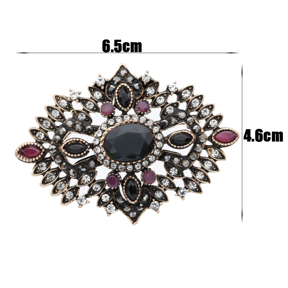 Gothic Style Women Hollow Flower Resin Vintage Brooch Corsage Antique Gold Color Turkish Indian Ethnic Wedding Banquet Jewelry