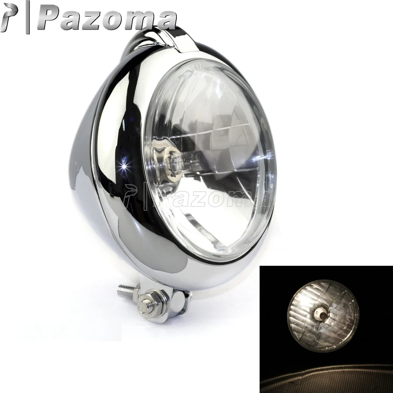 Pazoma Emark Chrome Classic Vintage Unity Head Light Lamp Motorcycle H4 Headlights for Harley Bobber Chopper Custom