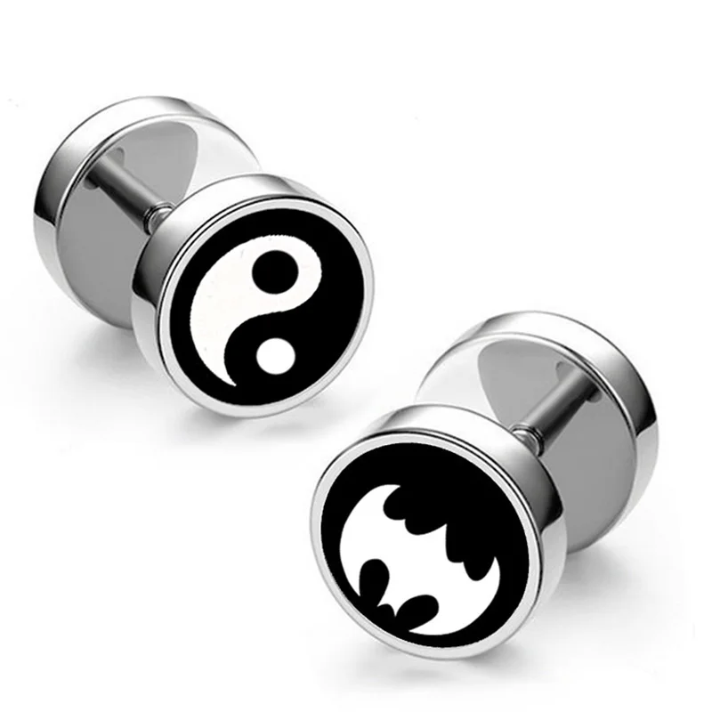 2Pcs/1pair Stainless Steel Barbell Dumbbell Studs Earrings for Men Women New Pop Punk Gothic Earings Fashion Ear Jewelry