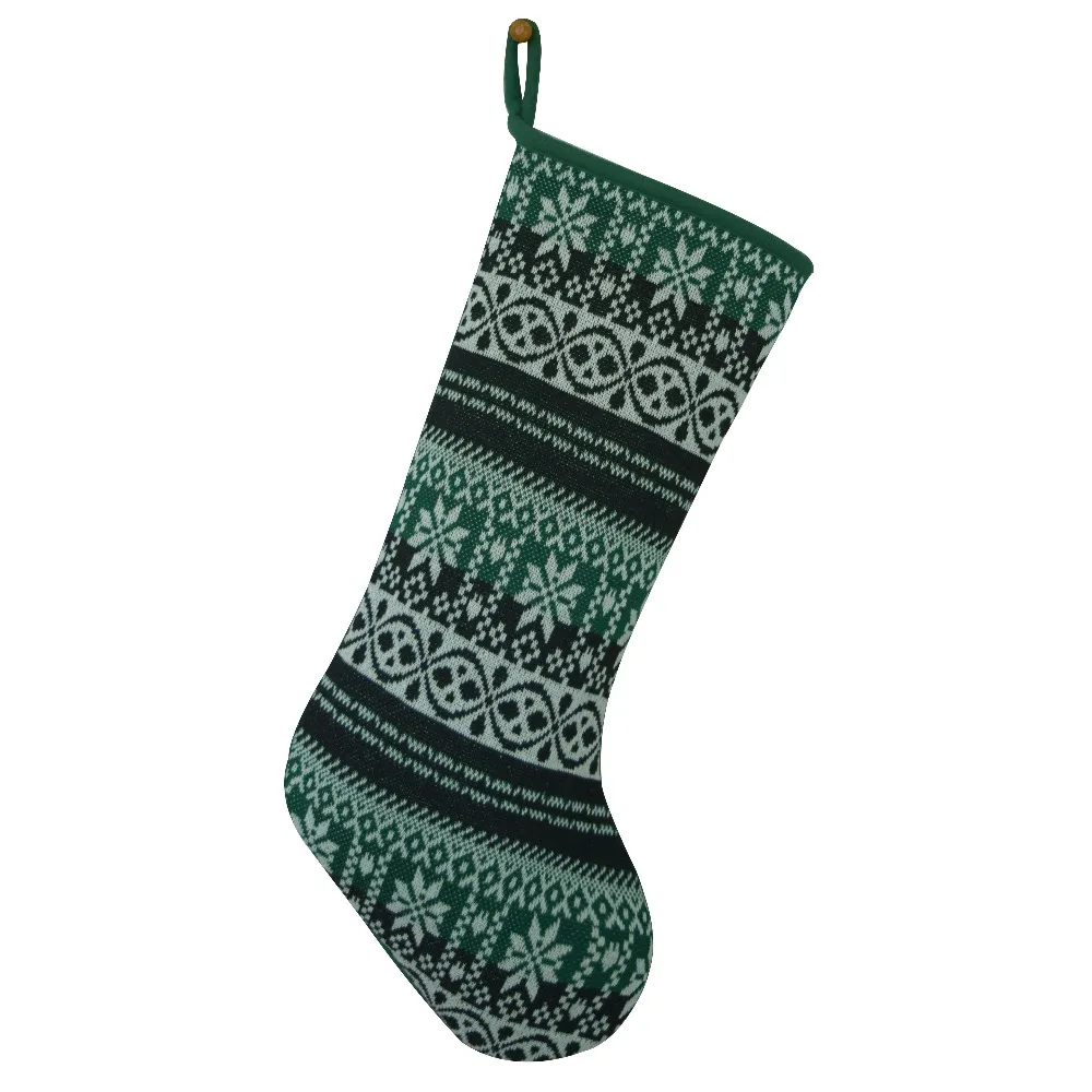 Sorrento Knitted Snowflake Green Christmas Stocking Christmas tree decoration Fashionable socks 10*19inch