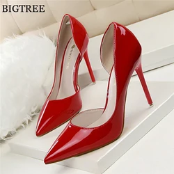 BIGTREE-Escarpins en cuir verni pour femmes, chaussures à talons aiguilles pointus, chaussures de travail pour femmes, découpes sexy, chaussure à talons hauts pour dames, fête, mode, nouveau