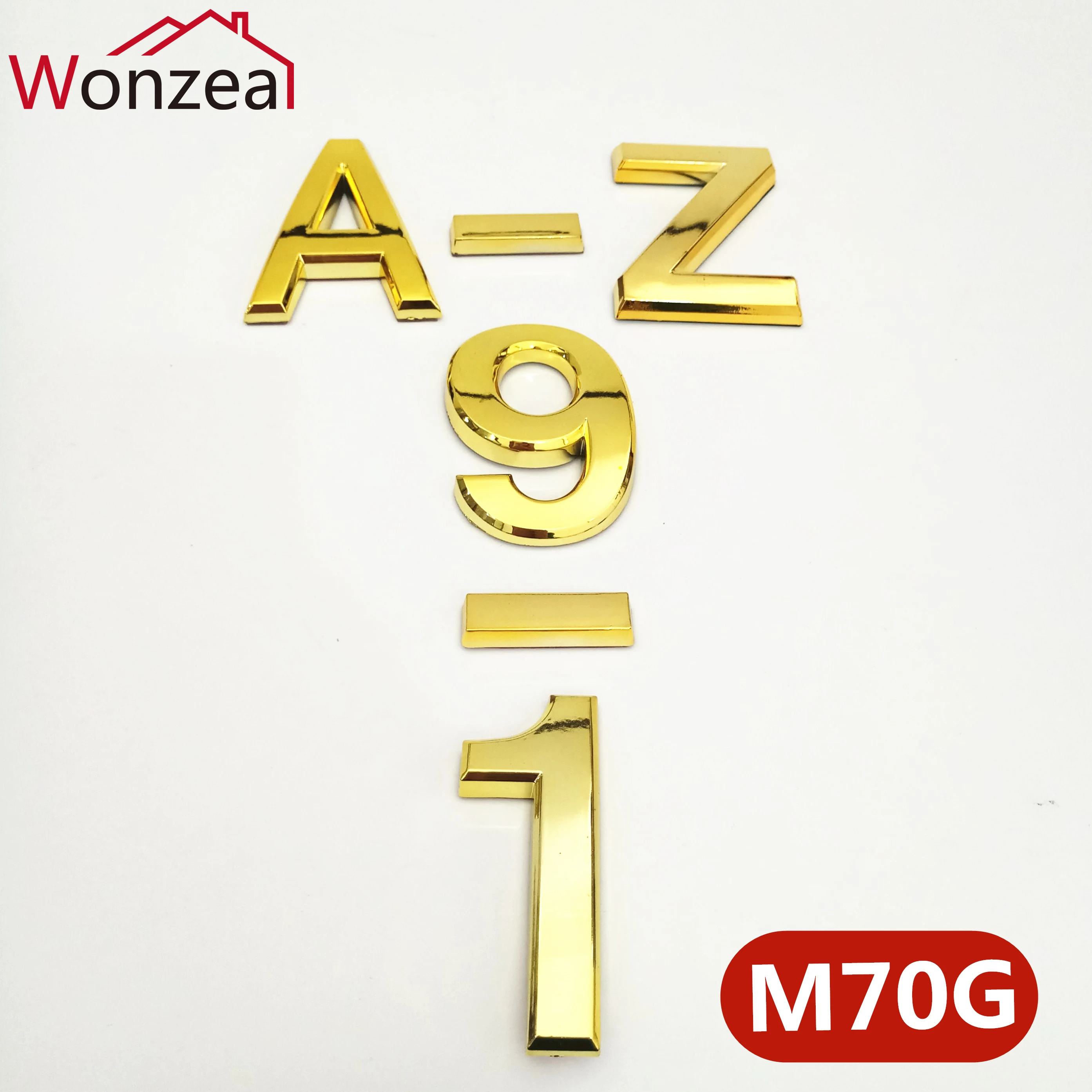 7CM 3D Mirror Gold Digital House Number Electroplating Plastic 0-9 A-Z Room Number & Letters Sign Label Home Door Plate Hardware