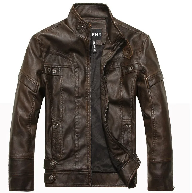 Veste de moto classique en cuir PU pour hommes, col montant chaud d'automne, Jaqueta Couro Masculino bombardier