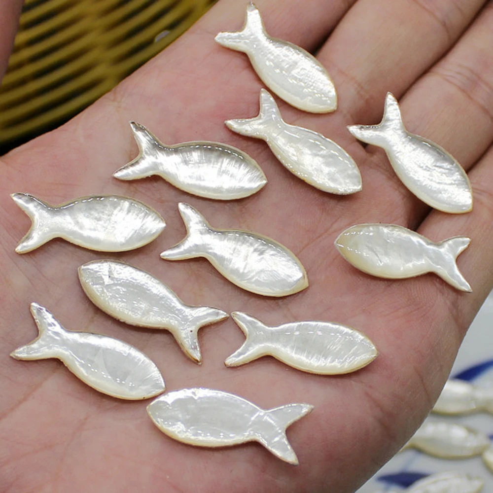 10pc 26x10mm Capic Shell Fish 3d Carved Natural Mother Of Pearl Shell Beads DIY Findings Loose Bead For Jewelry Making DYL0015