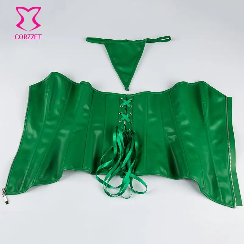 Verde Corsetto di Cuoio Sexy Lingerie Zipper Punk Corsetti E Bustini Gotico Abbigliamento Korsett Per Le Donne di Corsetto Plus Size 6XL