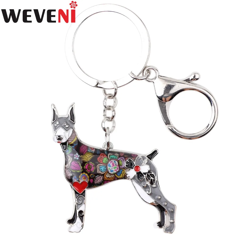 WEVENI Enamel Alloy Doberman Dog Key Chain Key Ring Bag Charm Car Wholesale Keychain Accessories New Fashion Jewelry For Women