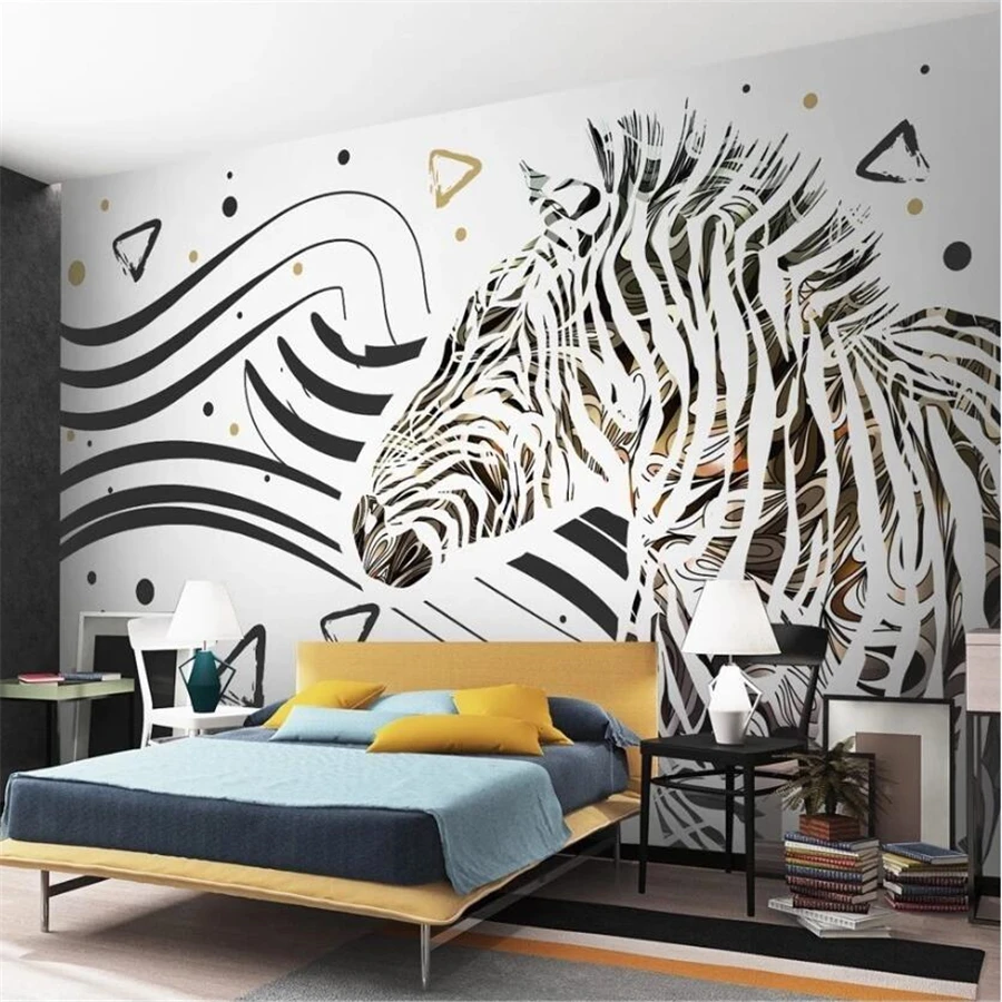 Custom wallpaper 3d photo murals black and white line zebra simple modern fashion cool background wall papier peint 3d wallpaper