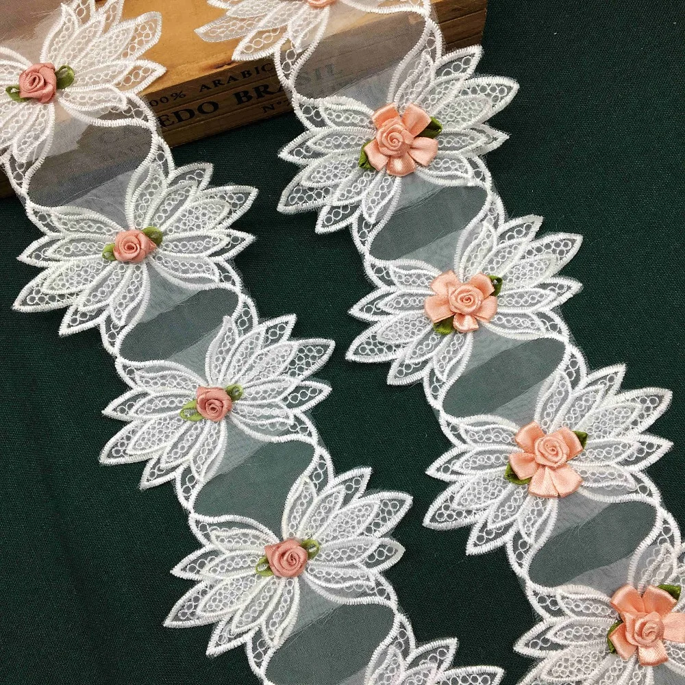 1 ярд, сетчатая вуаль, Цветочная кружевная отделка, вышитая кружевная лента, ткань, швейные принадлежности, рукоделие для костюма, платья, шапки, украшение 10,5 см