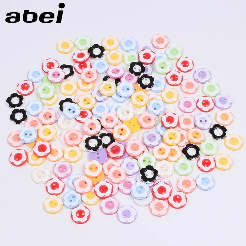 50pcs/lot 13mm Mix Colors Flower Button for Kids Clothes Decoration Plastic Resin Round Flatback button Sewing Tools Accessories