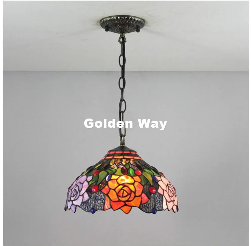 Free Shipping Modern Tiffany Pendant Light Newly Baroque Style Hanging Lamp D30cm Stained Glass Suspended Luminaire E27 110-240V