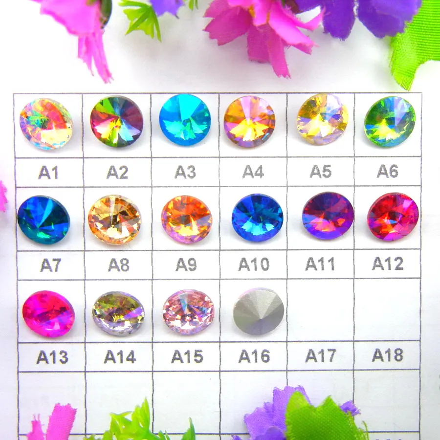 AB Colors 6mm 8mm 10mm 12mm 14mm 16mm 18mm Rivoli round shape Glass Crystal Glue on rhinestone beads accessories diy trim