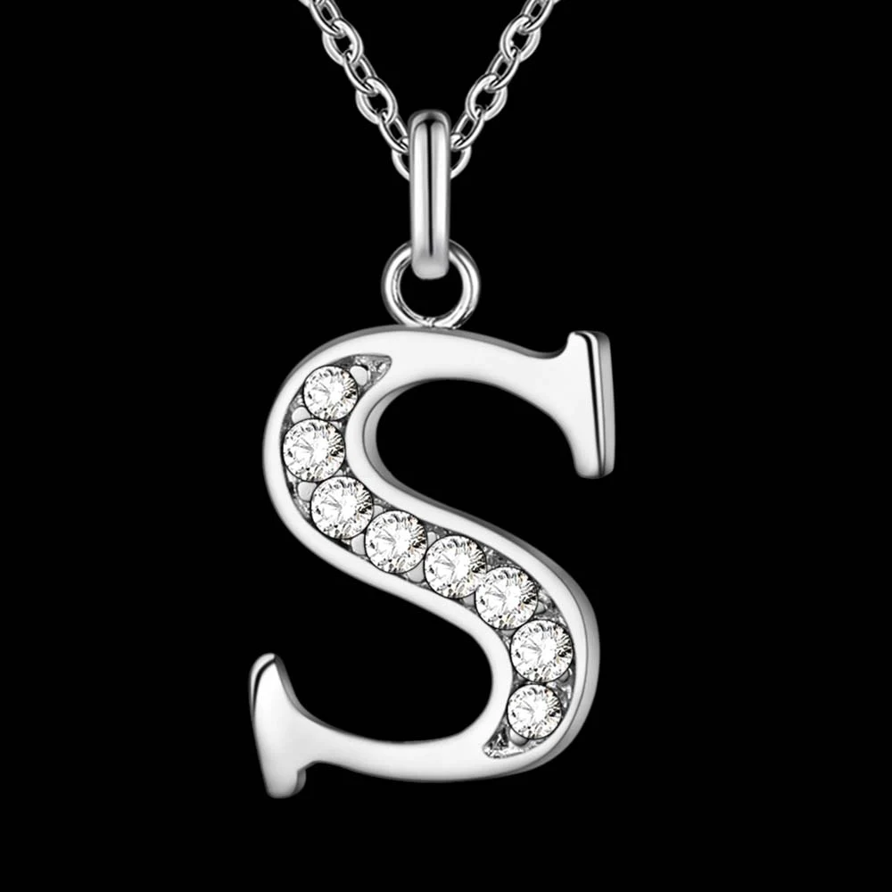 Wholesale Charm 925 Sterling Silver Color Pendants For Women Fashion Jewelry Necklace for Girl Lady Party Gifts Letter S AN225