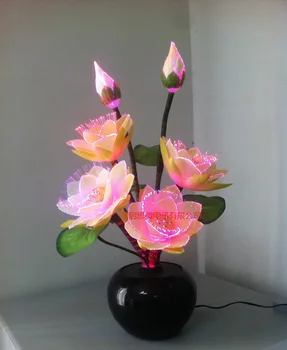 Led Licht Bloem Licht Lotus Licht Buddha Lamp Fo Lamp Nieuwigheid Artistieke Glasvezel Bloem