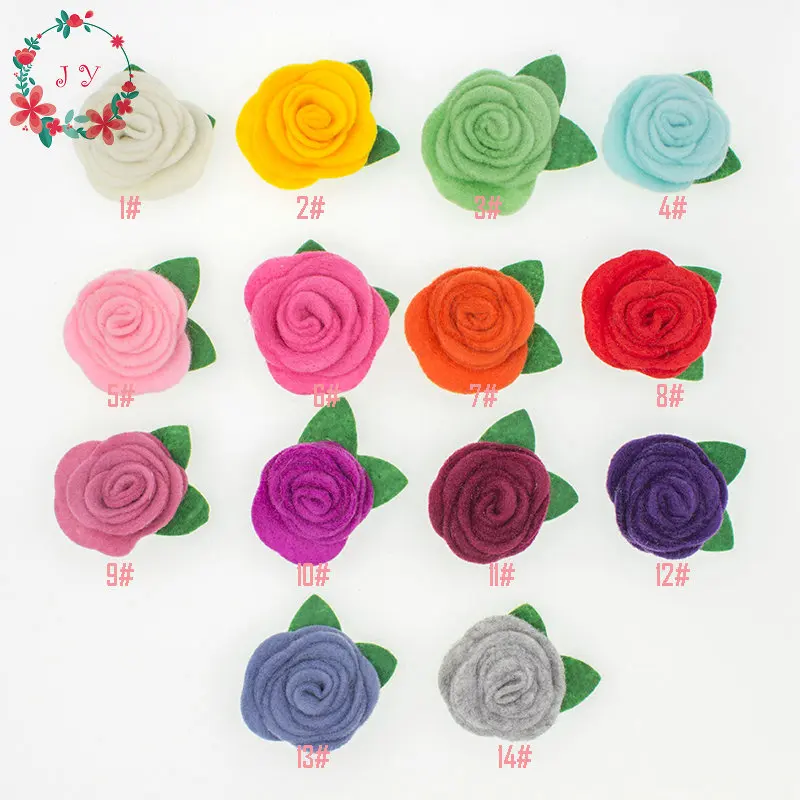 50pcs/lot Wool felt rose flower cabbage fabric puff flowers,soft flower, Clutch pin, Stick pin supplies,DIY brooch flower