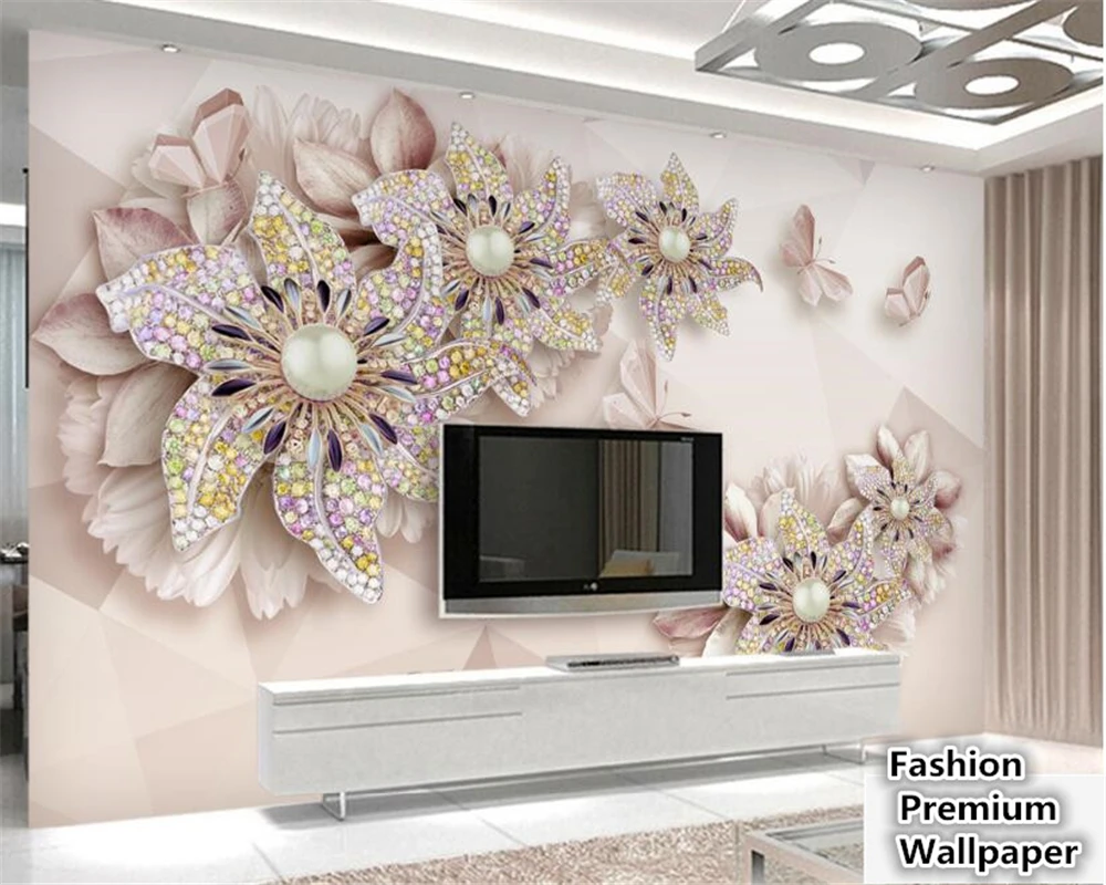 

beibehang wallpaper Fashion personality silky papel de parede 3d wallpaper beautiful luxury embossed jewelry flowers TV backdrop