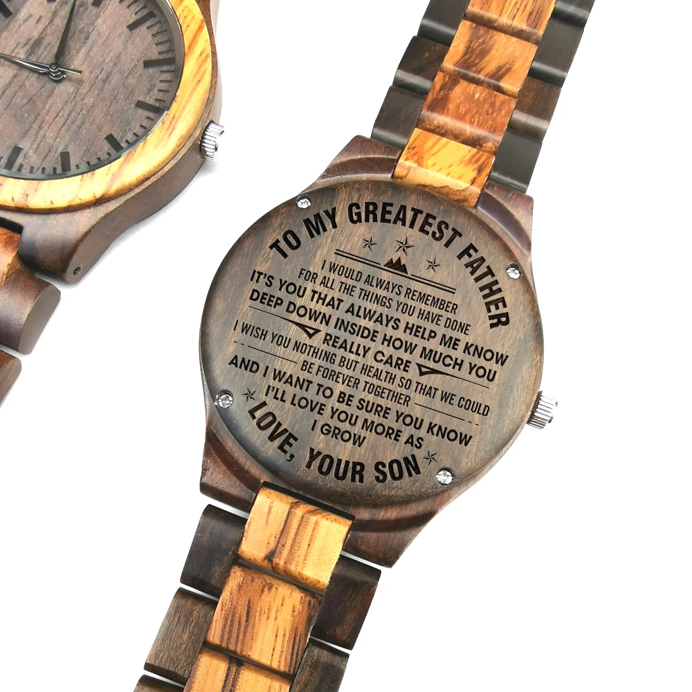 A mi papá-Reloj de madera grabado de hijo o hija, reloj personalizado de aniversario, regalos para padre