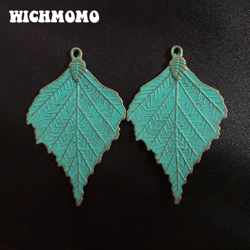 2pcs/bag 72*46MM Retro Patina Plated Zinc Alloy Green Big Leaf Charms Pendants For DIY Accessories