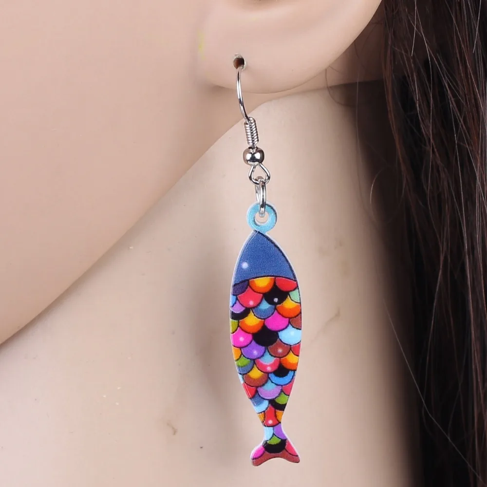 Newei Drop Fish Earrings Acrylic Pattern Long Danlge Earrings Two Colors Hot 2016 Novelty Jewelry For Women  Accessories