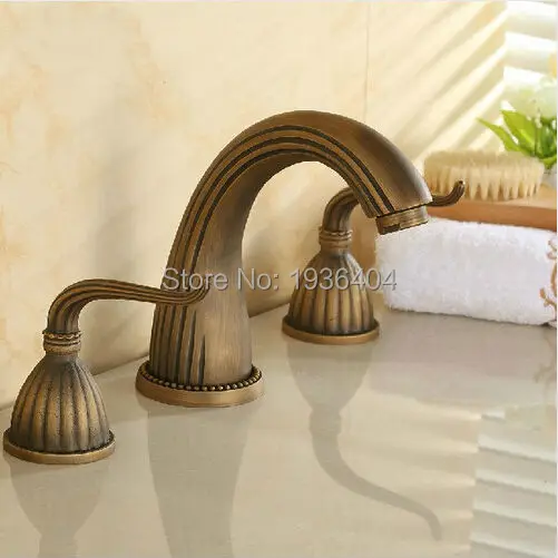 New Arrival Classic Antique Brass Deck Mounted Shower Bathtub Faucet Wholesale Double Handle Basin Sink Mixer Taps BF1002