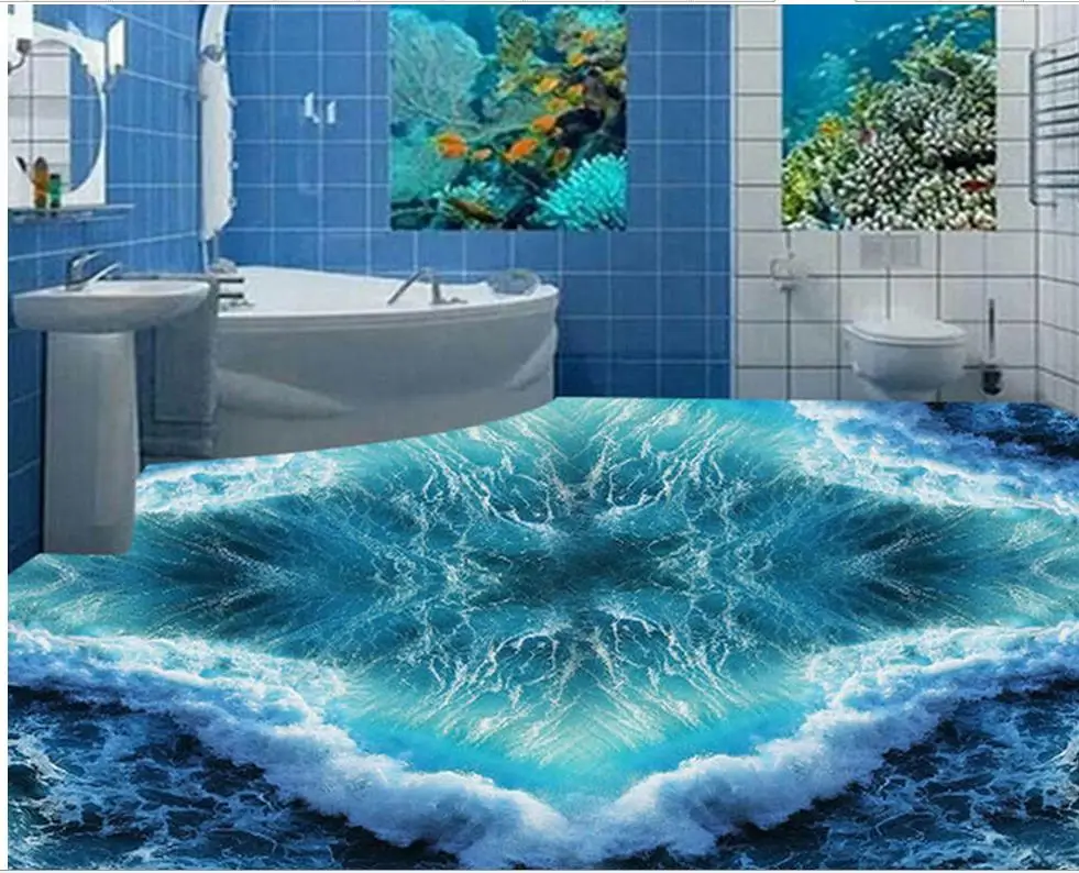 

3d wallpaper waterproof Wave 3D Floor 3d wallpaper pvc waterproof wallpaper for bathroom wall