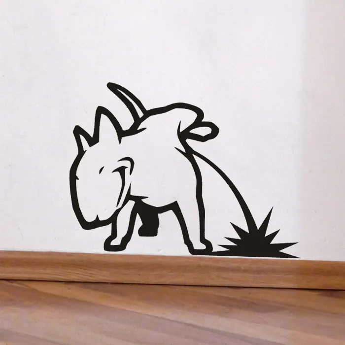 Funny Cute Pissing Bull Terrier Vinyl Wall Sticker Decal Art Little Bull Dog Pattern Wall Murals Home Room Funny Decor WM-160