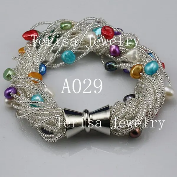 New Free Shipping A029, Grade AAA.Natural Fresh Water Pearls Size:6-7mm.24 String.Color:Mix color.Vogue Bracelet.1pcs/lot