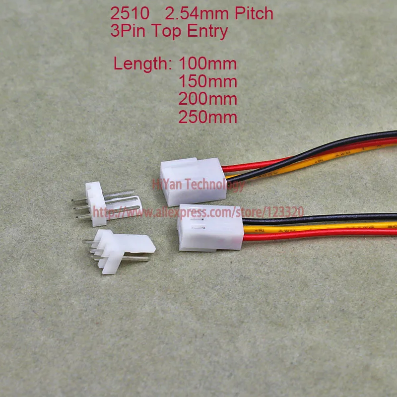 1000pcs 2510 2.54mm Pitch Top Entry 3Pin Connector 100mm To 250mm with 1007 26AWG Electronic Wire Cable 3A Pin Header