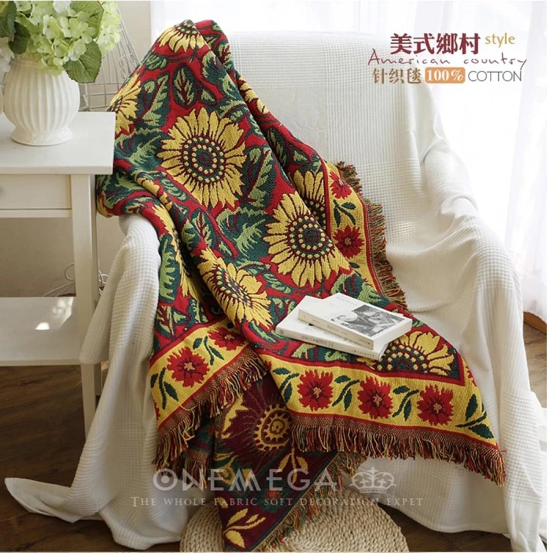 

Hand-woven Pure cotton Retro nostalgia carpet thin blanket Ethnic Art sofa towel blanket bed cover Felts tapestry 130X170 CM