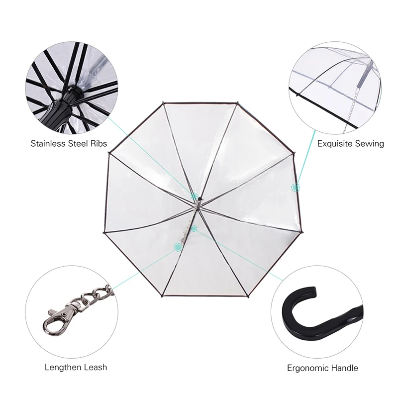 Transparent Pet Umbrellas Small Medium Dog Umbrella With Dog Leash Iron Chain As Raincoat For Dog Rainwear Pet Accessories Tools