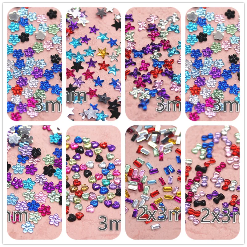 3/6mm shiny mix color mini bow flower crylic rhinestone Flat back Cabochon Art Supply Decoration Charm Craft