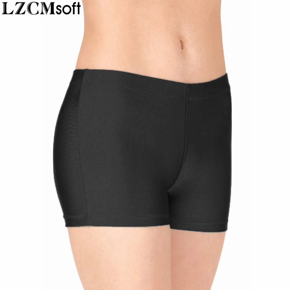 LZCMsoft Mid Waisted Women's Black Dance Shorts Spandex Elastics Waistband Gymnastics Shorts for Girls Fitness