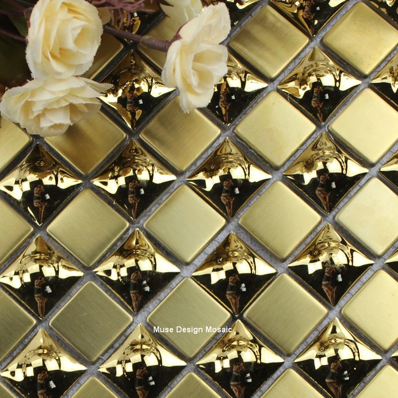 

3D Pyramid Golden Stainless Steel Metal Mosaic Tile for Kitchen Backsplash Bathroom Shower Fireplace Cabinet Hall Wall Tile