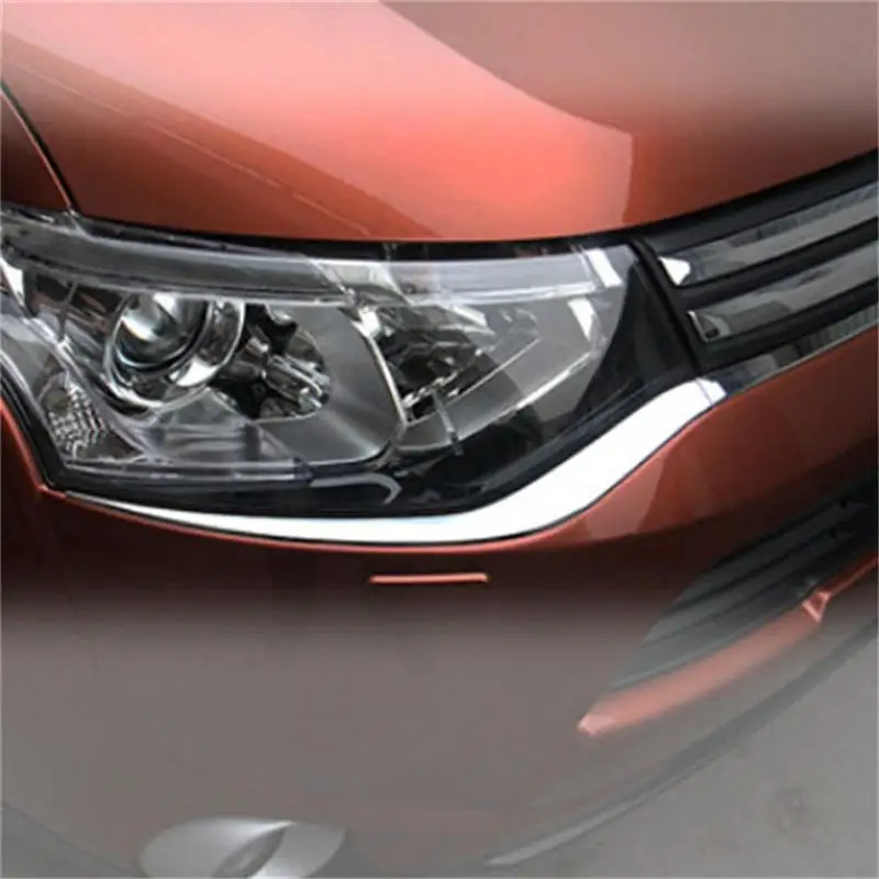 For Mitsubishi Outlander 2013 2014 2015 ABS Chrome Headlight Eyebrow Trim Front Light Lamp Eyelid Strips Car Styling Accessories