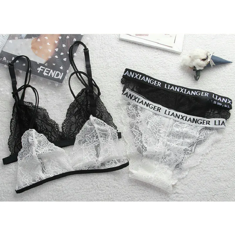 Women Letter Lounge Underwear Comfortable Wireless Loungewear Lingerie Bra Set Black and White Cotton Bras Sets