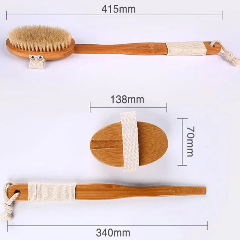 TREESMILE Exfoliating Bath Brush Natural Bristle Bath Brush Long Handle Wooden Bristles Soft Hair Rub Back Shower Brush D20