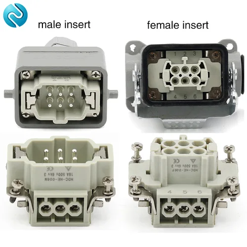 Imagen 2 del producto Conector de alta resistencia HDC-HE-06 6 pines de núcleo Base alta impermeable a prueba de arena enchufe industrial de aviación 500V 16A