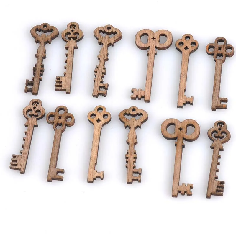 50pcs/set Brand New Random Mixed Keys DIY Crafts Handicraft Wood Crafts Accessories 11x40mm MT0915