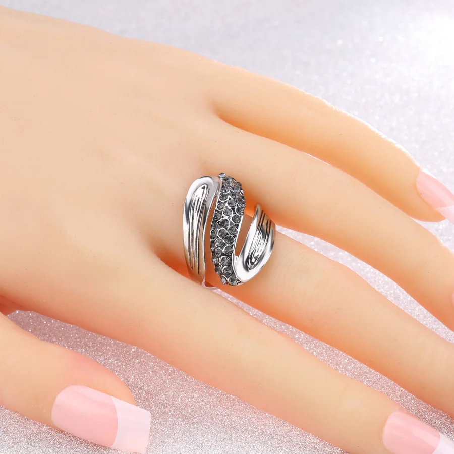 Kinel 2017 New Gray Crystal Rings For Women  Antique Silver Color Retro Jewelry Unique Party Gift