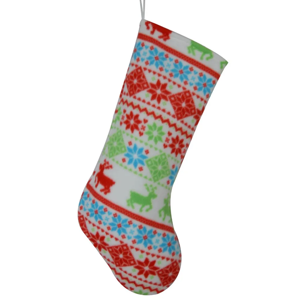 Free Shipping Polar Fleece Snowflake Reindeer Printed Christmas stocking XMAS Tree Decoration