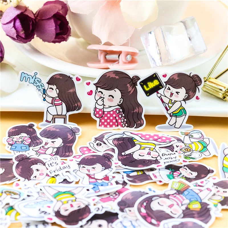 40pcs Creative Kawaii Self-made Girl Everyday Stickers/ Phone Stickers /Decorative Sticker /DIY Craft Photo Albums/Waterproof