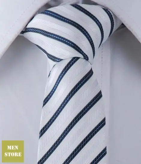 

Dark Blue White Stripes Men Jacquard Woven Skinny Slim Narrow 2" Necktie 5 cm Neckwear Wedding Party Tie JT145